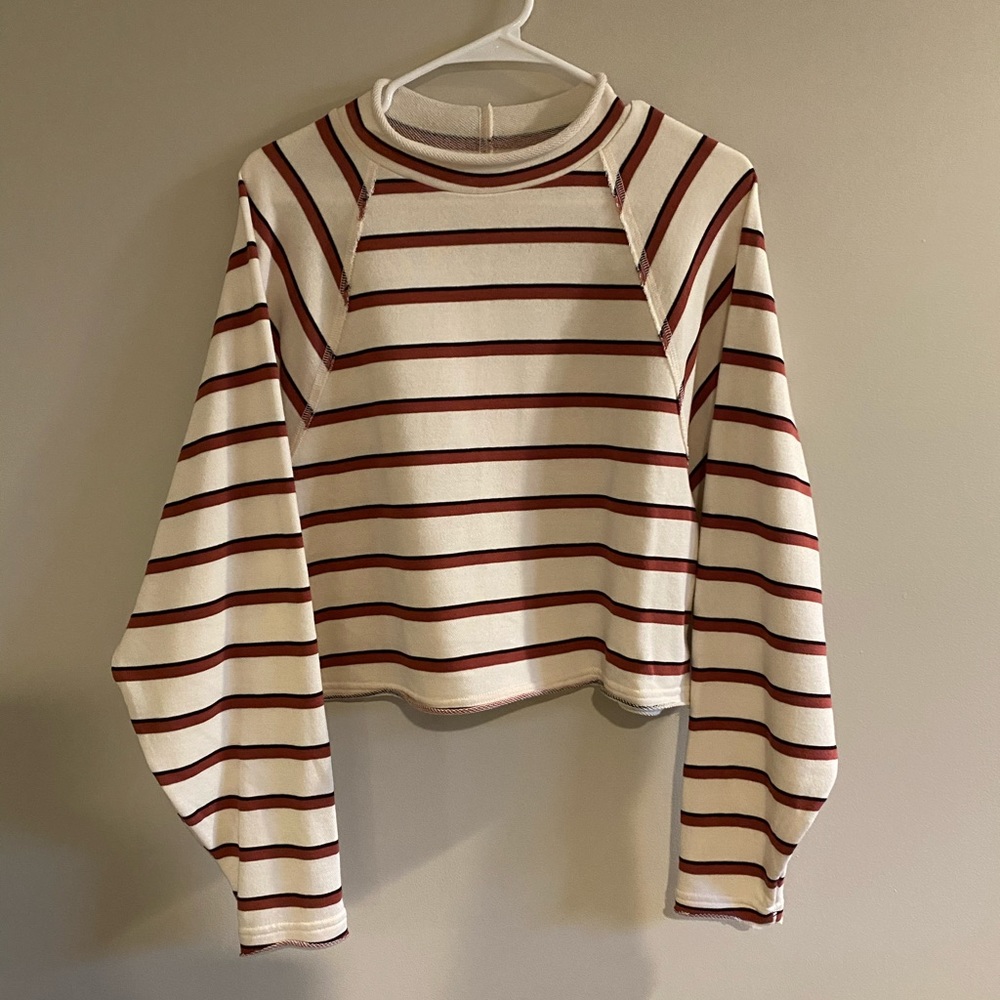 Free People Striped Cropped Sweatshirt